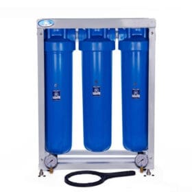 20"-os Big Blue szűrőház 3 db-os állványon szűrőház kulccsal szűrő nélkül Aquafilter